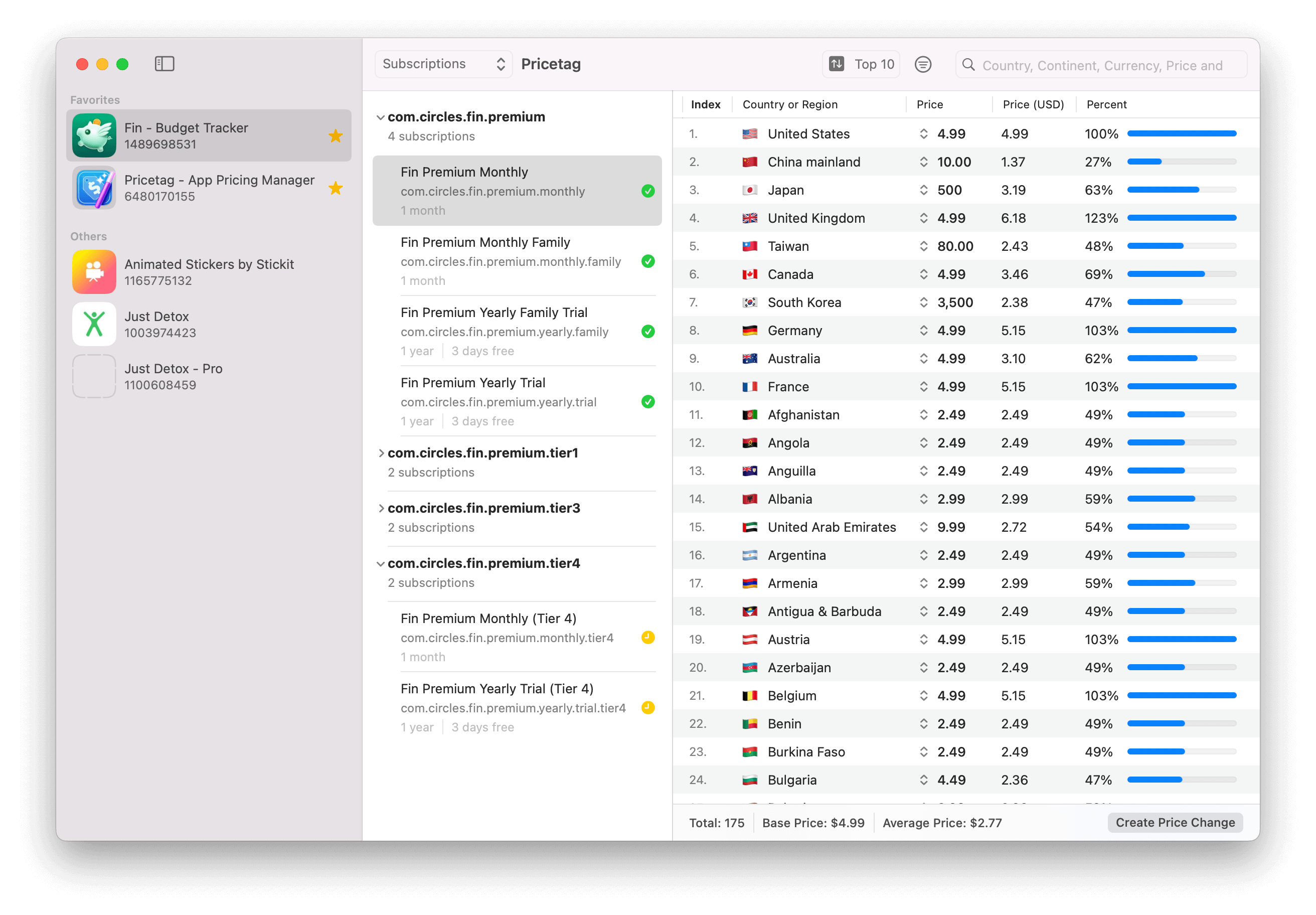 Screenshot of Pricetag macOS app interface